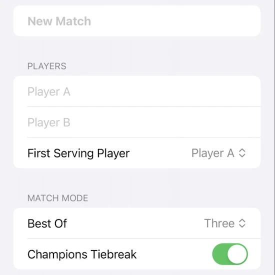 create new match screen