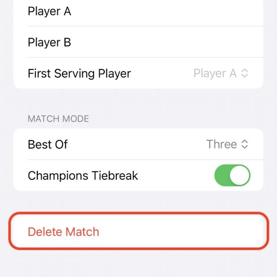 delete match screen
