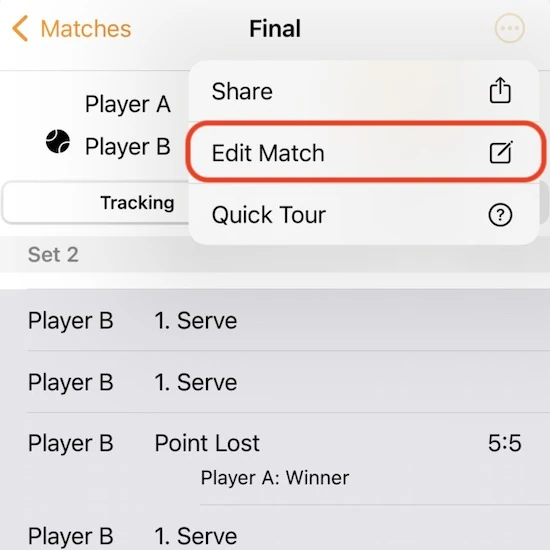 edit match screen
